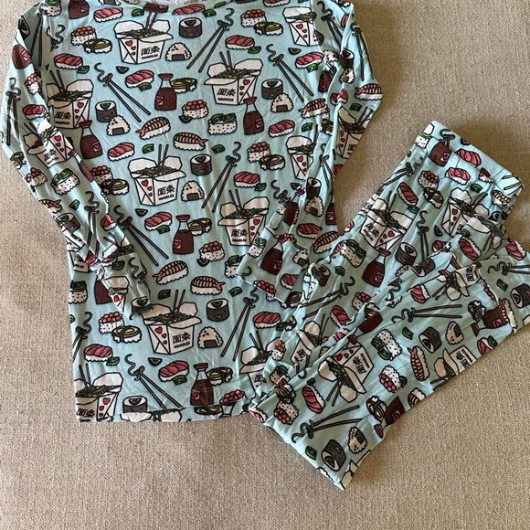 Miki-Lulu Other - & Lulu Pajama Set Kids 9/10 Sushi Noodle Blue Bamboo Viscose Long Sleeve PJs